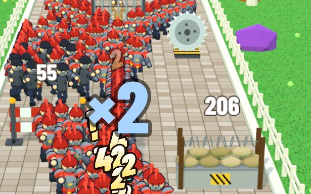 Screenshot: Shoot through barricades, steer around saws
